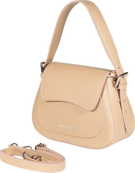 RB1030AL | Borsa Donna a Spalla EMMA con pattina in Vera Pelle Made in Italy. Accessori in metallo Argento Lucido - Colore Beige - Dimensioni: cm 24 x 18 x 9 + 14,5 (Luce manico)-1