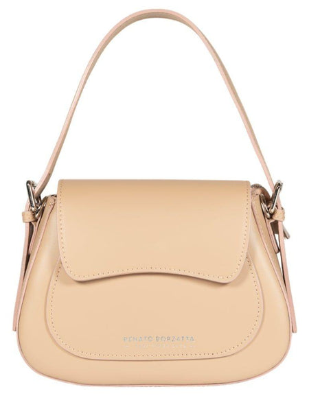 RB1030AL | Borsa Donna a Spalla EMMA con pattina in Vera Pelle Made in Italy. Accessori in metallo Argento Lucido - Colore Beige - Dimensioni: cm 24 x 18 x 9 + 14,5 (Luce manico)-0