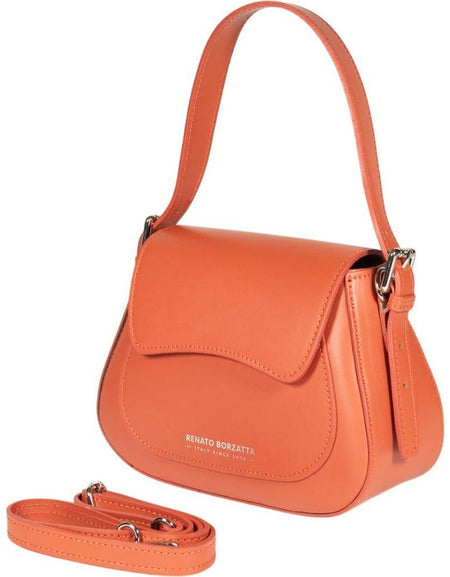 RB1030AM | Borsa Donna a Spalla EMMA con pattina in Vera Pelle Made in Italy. Accessori in metallo Argento Lucido - Colore Paprika - Dimensioni: cm 24 x 18 x 9 + 14,5 (Luce manico)-1