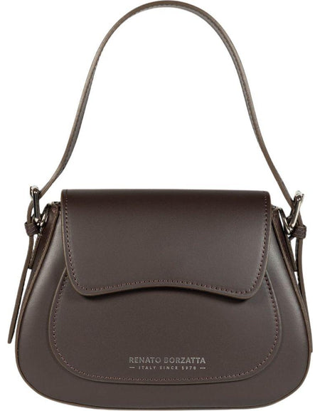 RB1030B | Borsa Donna a Spalla EMMA con pattina in Vera Pelle Made in Italy. Accessori in metallo Argento Lucido - Colore Testa Moro - Dimensioni: cm 24 x 18 x 9 + 14,5 (Luce manico)-0