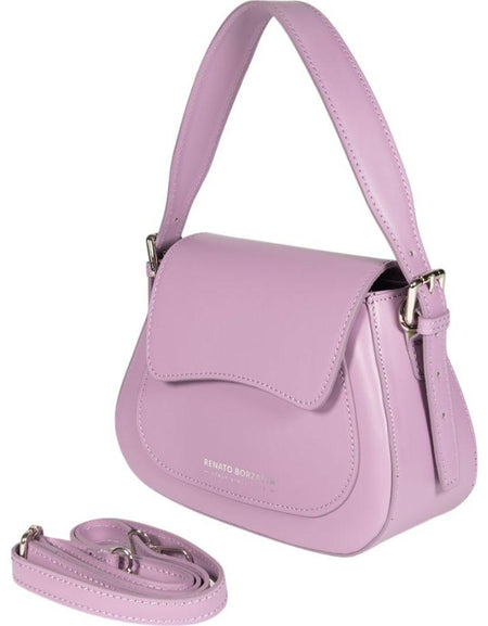 RB1030CI | Borsa Donna a Spalla EMMA con pattina in Vera Pelle Made in Italy. Accessori in metallo Argento Lucido - Colore Lilla - Dimensioni: cm 24 x 18 x 9 + 14,5 (Luce manico)-1