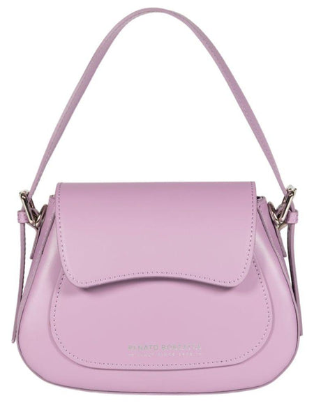 RB1030CI | Borsa Donna a Spalla EMMA con pattina in Vera Pelle Made in Italy. Accessori in metallo Argento Lucido - Colore Lilla - Dimensioni: cm 24 x 18 x 9 + 14,5 (Luce manico)-0