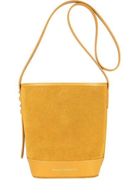 RB1031AR  | Borsa Donna a Secchiello BRENDA in Vera Pelle Made in Italy. Accessori in metallo Oro Lucido - Colore Senape - Dimensioni: cm 25 x 23,5 x 17-0