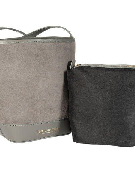 RB1031F  | Borsa Donna a Secchiello BRENDA in Vera Pelle Made in Italy. Accessori in metallo Oro Lucido - Colore Grigio - Dimensioni: cm 25 x 23,5 x 17 (Copia)-1