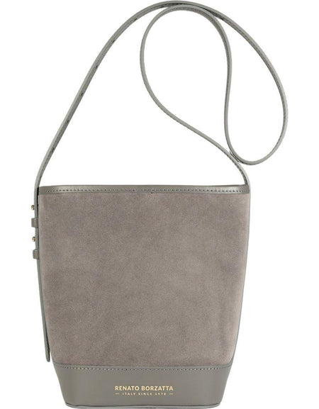 RB1031F  | Borsa Donna a Secchiello BRENDA in Vera Pelle Made in Italy. Accessori in metallo Oro Lucido - Colore Grigio - Dimensioni: cm 25 x 23,5 x 17 (Copia)-0