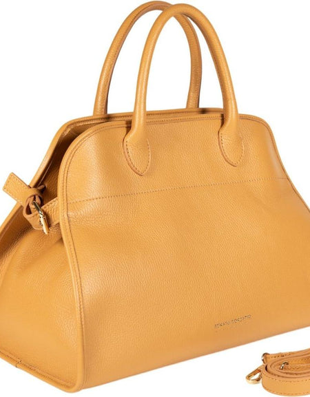 RB1032CQ | Borsa a Mano Donna FRIDA in Vera Pelle Made in Italy. Accessori in metallo Oro Lucido - Colore Cuoio - Dimensioni: cm 43 x 29 x 24 + 12 (Luce manici)-1