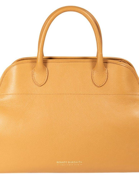 RB1032CQ | Borsa a Mano Donna FRIDA in Vera Pelle Made in Italy. Accessori in metallo Oro Lucido - Colore Cuoio - Dimensioni: cm 43 x 29 x 24 + 12 (Luce manici)-0