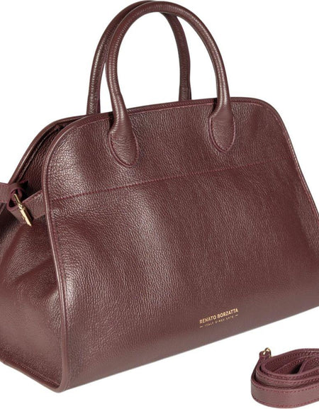 RB1032X | Borsa a Mano Donna FRIDA in Vera Pelle Made in Italy. Accessori in metallo Oro Lucido - Colore Bordeaux - Dimensioni: cm 43 x 29 x 24 + 12 (Luce manici)-1
