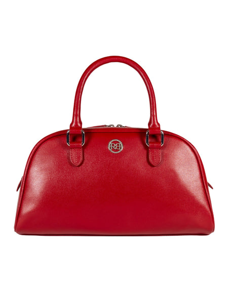 RB1034V | Borsa Bowling da Donna VIRGINIA in Vera Pelle Saffiano Made in Italy. Accessori in metallo Argento Lucido. Colore Rosso. Dimensioni: cm 35 x 19 x 14,5 + 12 (Luce manici)-0