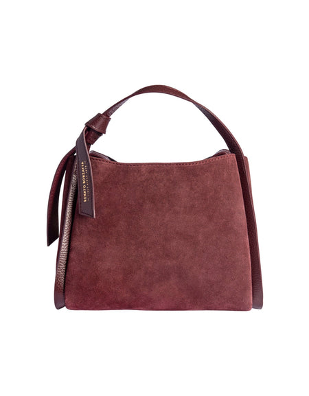 RB1035X  | Borsa a Mano Donna ALICE in Vera Pelle Scamosciata Made in Italy. Accessori in metallo Oro Lucido. Colore Bordeaux. Dimensioni: cm 26 x 20 x 15 + 12 (Luce manico)-0