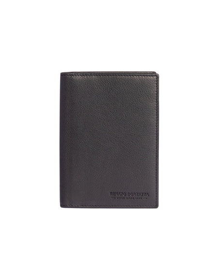 RB10722A | Porta Documenti/Passaporto in Vera Pelle pieno fiore con leggera grana. Colore Nero. Dimensioni da chiuso: cm 10 x 14 x 1-1