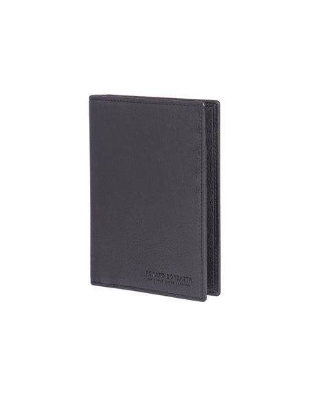 RB10722A | Porta Documenti/Passaporto in Vera Pelle pieno fiore con leggera grana. Colore Nero. Dimensioni da chiuso: cm 10 x 14 x 1-0
