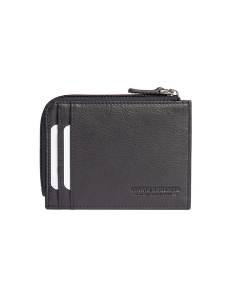 RB10793A | Porta Carte/Documenti con chiusura lampo e Protezione RFID in Vera Pelle pieno fiore con leggera grana. Colore Nero. Dimensioni: cm 12 x 9 x 0.5-1