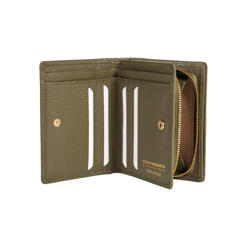 Load image into Gallery viewer, RB1080GAG | Portafogli Donna Made in Italy in Vera Pelle grana Dollaro. Colore Verde Oliva. Dimensioni (da chiuso): cm 13 x 9 x 2,5-1
