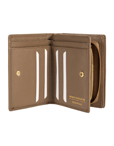 RB1080GAQ | Portafogli Donna Made in Italy in Vera Pelle grana Dollaro. Colore Taupe. Dimensioni (da chiuso): cm 13 x 9 x 2,5-1