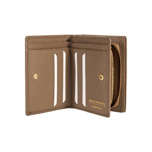 Load image into Gallery viewer, RB1080GAQ | Portafogli Donna Made in Italy in Vera Pelle grana Dollaro. Colore Taupe. Dimensioni (da chiuso): cm 13 x 9 x 2,5-1
