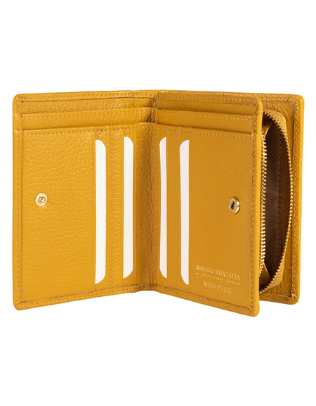 RB1080GAR | Portafogli Donna Made in Italy in Vera Pelle grana Dollaro. Colore Senape. Dimensioni (da chiuso): cm 13 x 9 x 2,5-1