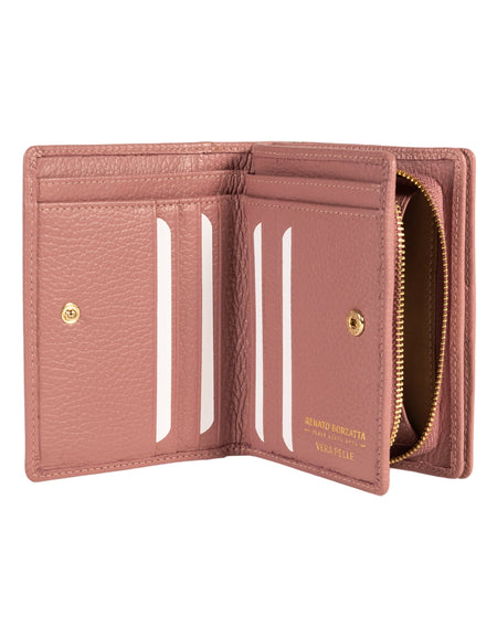 RB1080GAZ | Portafogli Donna Made in Italy in Vera Pelle grana Dollaro. Colore Rosa Antico. Dimensioni (da chiuso): cm 13 x 9 x 2,5-1