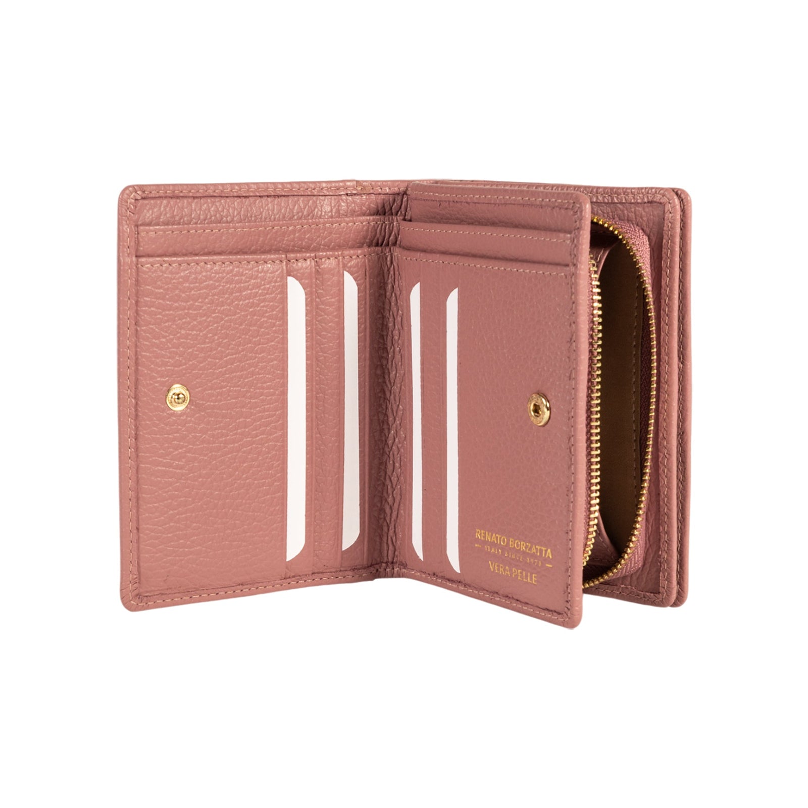 RB1080GAZ | Portafogli Donna Made in Italy in Vera Pelle grana Dollaro. Colore Rosa Antico. Dimensioni (da chiuso): cm 13 x 9 x 2,5-1