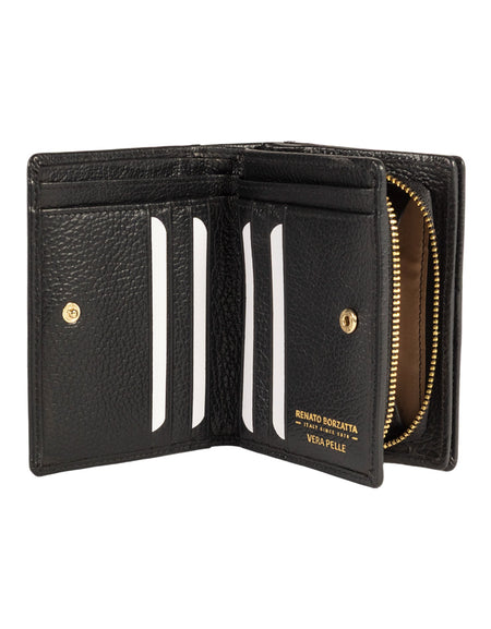 RB1080GA | Portafogli Donna Made in Italy in Vera Pelle grana Dollaro. Colore Nero. Dimensioni (da chiuso): cm 13 x 9 x 2,5-1
