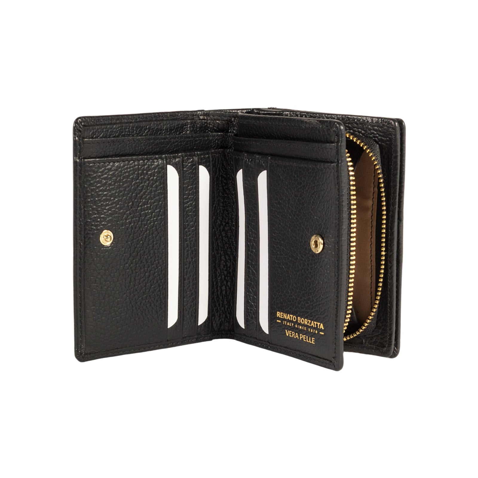 RB1080GA | Portafogli Donna Made in Italy in Vera Pelle grana Dollaro. Colore Nero. Dimensioni (da chiuso): cm 13 x 9 x 2,5-1