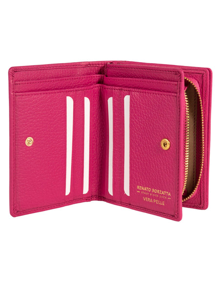 RB1080GBE | Portafogli Donna Made in Italy in Vera Pelle grana Dollaro. Colore Fuxia. Dimensioni (da chiuso): cm 13 x 9 x 2,5-1