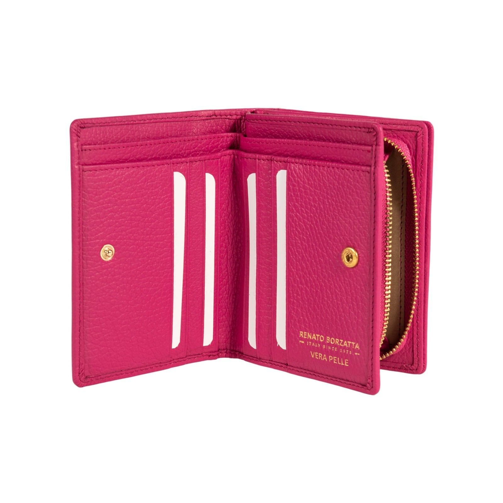 RB1080GBE | Portafogli Donna Made in Italy in Vera Pelle grana Dollaro. Colore Fuxia. Dimensioni (da chiuso): cm 13 x 9 x 2,5-1
