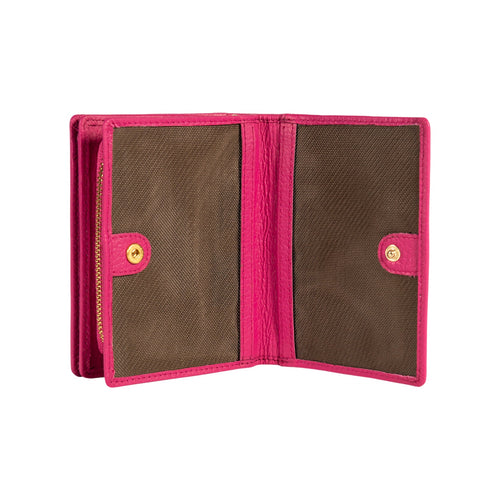 Load image into Gallery viewer, RB1080GBE | Portafogli Donna Made in Italy in Vera Pelle grana Dollaro. Colore Fuxia. Dimensioni (da chiuso): cm 13 x 9 x 2,5-2
