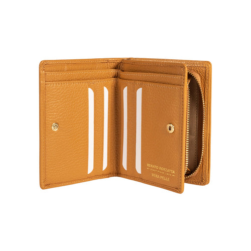 Load image into Gallery viewer, RB1080GCQ | Portafogli Donna Made in Italy in Vera Pelle grana Dollaro. Colore Cuoio. Dimensioni (da chiuso): cm 13 x 9 x 2,5-1
