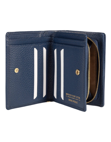 RB1080GD | Portafogli Donna Made in Italy in Vera Pelle grana Dollaro. Colore Blu. Dimensioni (da chiuso): cm 13 x 9 x 2,5-1