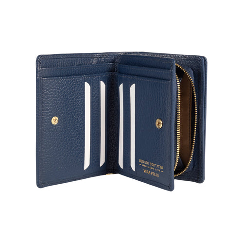 Load image into Gallery viewer, RB1080GD | Portafogli Donna Made in Italy in Vera Pelle grana Dollaro. Colore Blu. Dimensioni (da chiuso): cm 13 x 9 x 2,5-1
