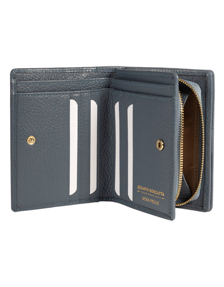 RB1080GP | Portafogli Donna Made in Italy in Vera Pelle grana Dollaro. Colore Avio. Dimensioni (da chiuso): cm 13 x 9 x 2,5-1