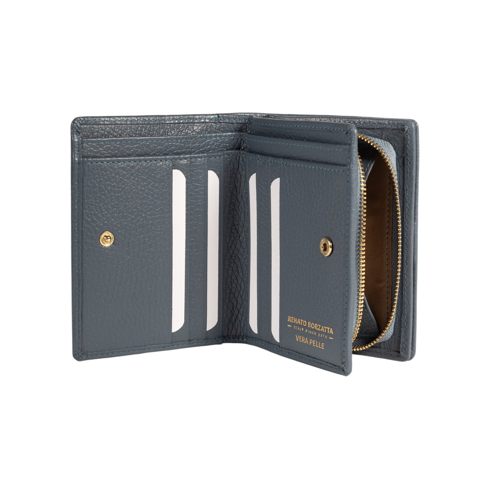 RB1080GP | Portafogli Donna Made in Italy in Vera Pelle grana Dollaro. Colore Avio. Dimensioni (da chiuso): cm 13 x 9 x 2,5-1
