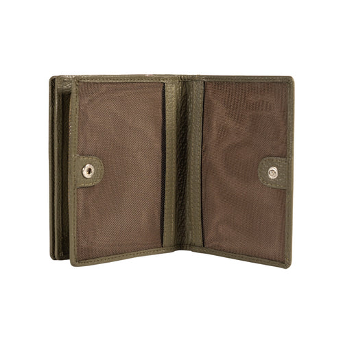 Load image into Gallery viewer, RB1080SAG | Portafogli Donna Made in Italy in Vera Pelle grana Dollaro. Colore Verde Oliva. Dimensioni (da chiuso): cm 13 x 9 x 2,5-2
