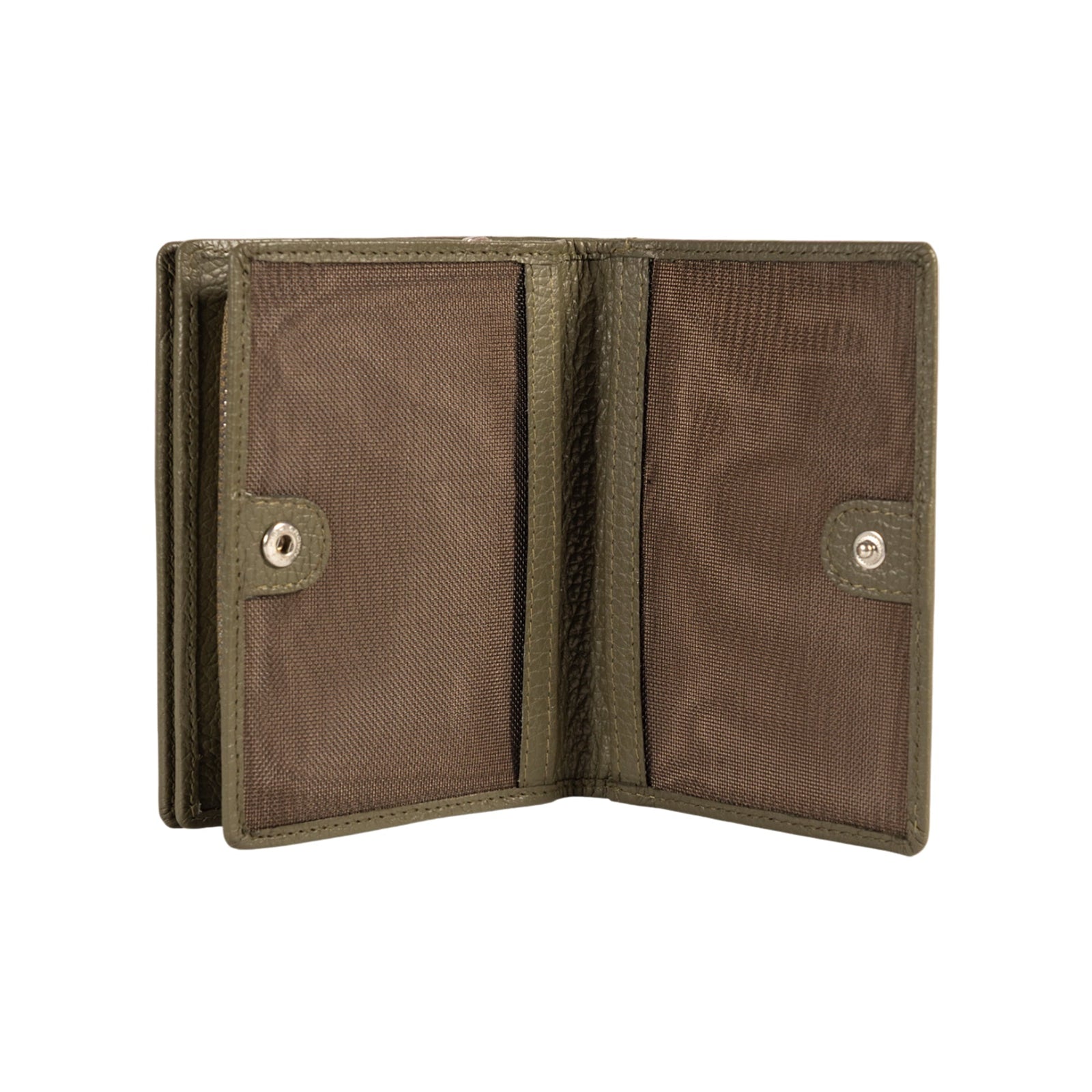 RB1080SAG | Portafogli Donna Made in Italy in Vera Pelle grana Dollaro. Colore Verde Oliva. Dimensioni (da chiuso): cm 13 x 9 x 2,5-2