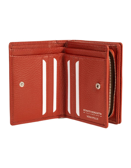 RB1080SAM | Portafogli Donna Made in Italy in Vera Pelle grana Dollaro. Colore Paprika. Dimensioni (da chiuso): cm 13 x 9 x 2,5-1