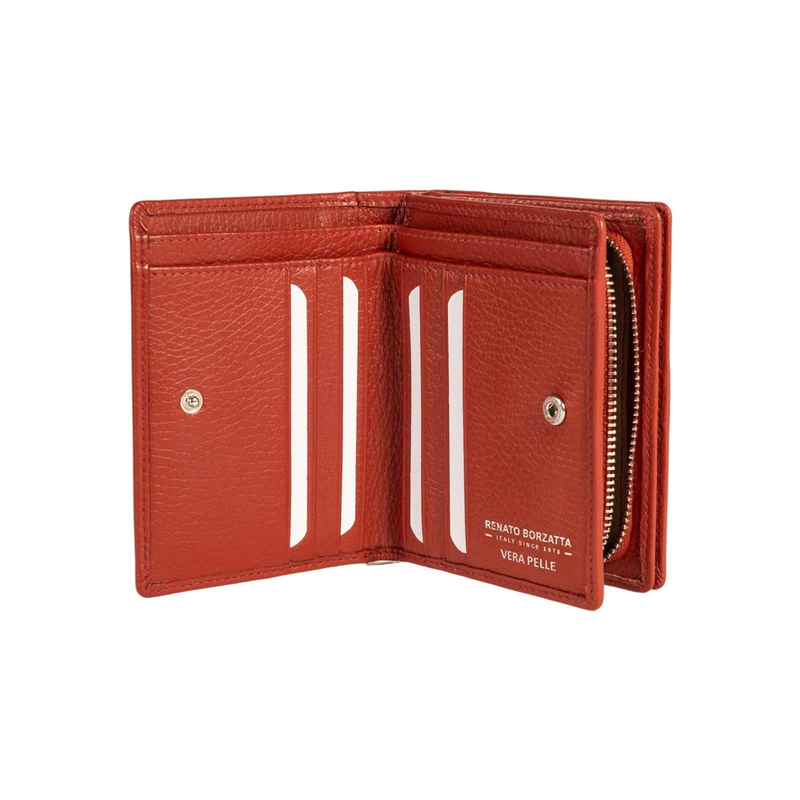 RB1080SAM | Portafogli Donna Made in Italy in Vera Pelle grana Dollaro. Colore Paprika. Dimensioni (da chiuso): cm 13 x 9 x 2,5-1