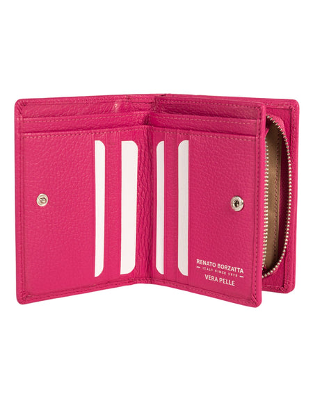 RB1080SBE | Portafogli Donna Made in Italy in Vera Pelle grana Dollaro. Colore Fuxia. Dimensioni (da chiuso): cm 13 x 9 x 2,5-1