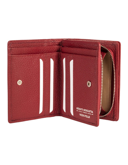 RB1080SQ | Portafogli Donna Made in Italy in Vera Pelle grana Dollaro. Colore Rubino. Dimensioni (da chiuso): cm 13 x 9 x 2,5-1