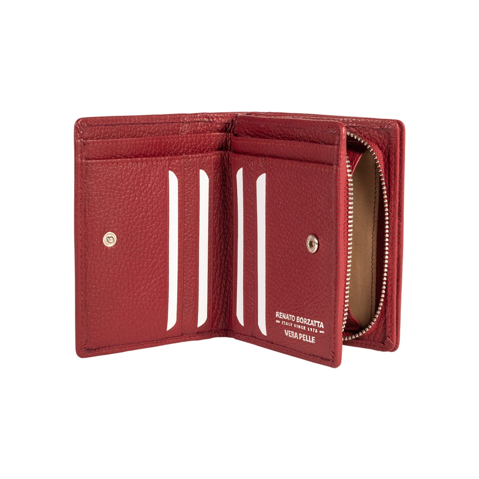 RB1080SQ | Portafogli Donna Made in Italy in Vera Pelle grana Dollaro. Colore Rubino. Dimensioni (da chiuso): cm 13 x 9 x 2,5-1