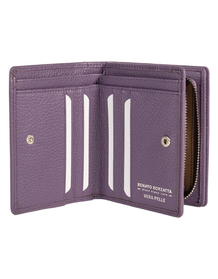 RB1080SY | Portafogli Donna Made in Italy in Vera Pelle grana Dollaro. Colore Viola. Dimensioni (da chiuso): cm 13 x 9 x 2,5-1