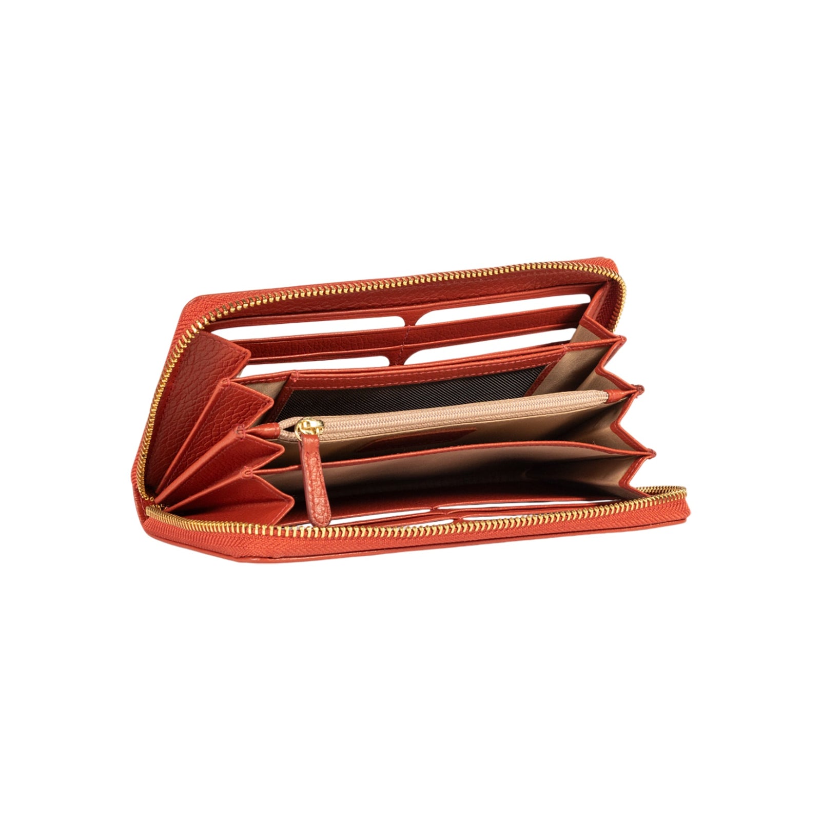 RB1081GAM | Portafogli Donna con chiusura lampo Made in Italy in Vera Pelle grana Dollaro. Colore Paprika. Dimensioni: cm 20 x 10 x 2,5-2