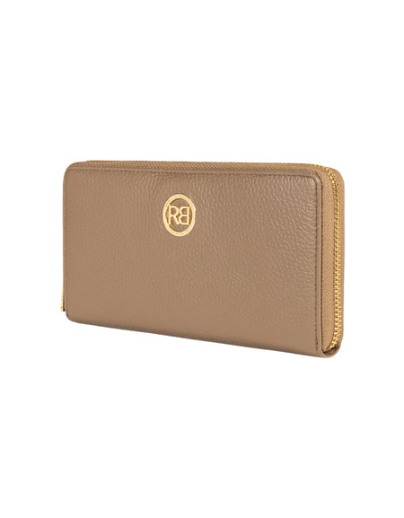RB1081GAQ | Portafogli Donna con chiusura lampo Made in Italy in Vera Pelle grana Dollaro. Colore Taupe. Dimensioni: cm 20 x 10 x 2,5-1