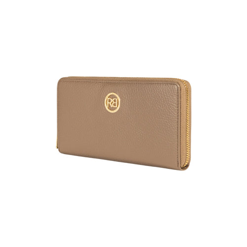 Load image into Gallery viewer, RB1081GAQ | Portafogli Donna con chiusura lampo Made in Italy in Vera Pelle grana Dollaro. Colore Taupe. Dimensioni: cm 20 x 10 x 2,5-1
