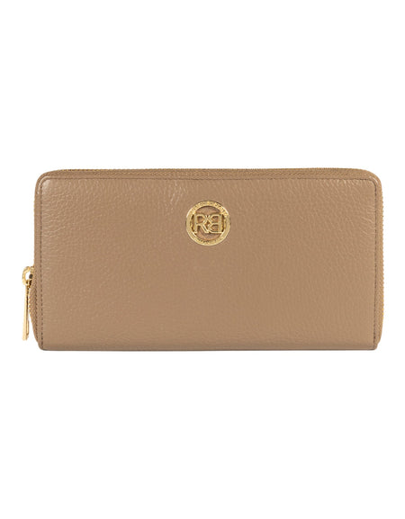 RB1081GAQ | Portafogli Donna con chiusura lampo Made in Italy in Vera Pelle grana Dollaro. Colore Taupe. Dimensioni: cm 20 x 10 x 2,5-0