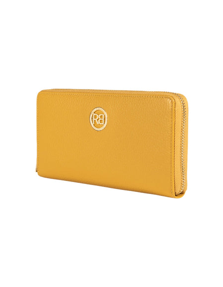 RB1081GAR | Portafogli Donna con chiusura lampo Made in Italy in Vera Pelle grana Dollaro. Colore Senape. Dimensioni: cm 20 x 10 x 2,5-1