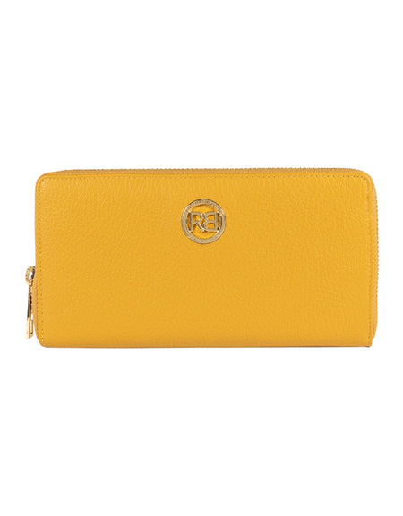 RB1081GAR | Portafogli Donna con chiusura lampo Made in Italy in Vera Pelle grana Dollaro. Colore Senape. Dimensioni: cm 20 x 10 x 2,5-0