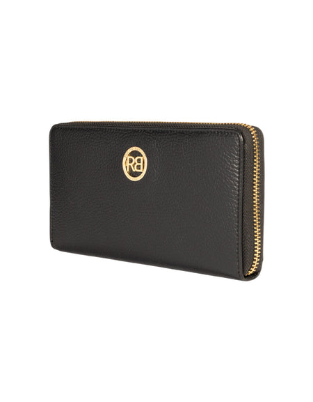 RB1081GA | Portafogli Donna con chiusura lampo Made in Italy in Vera Pelle grana Dollaro. Colore Nero. Dimensioni: cm 20 x 10 x 2,5-1