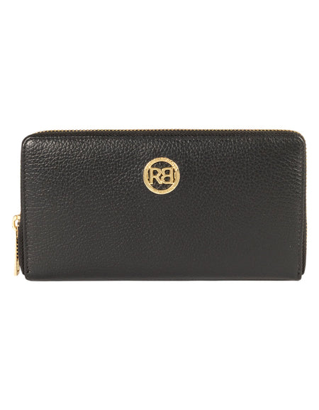 RB1081GA | Portafogli Donna con chiusura lampo Made in Italy in Vera Pelle grana Dollaro. Colore Nero. Dimensioni: cm 20 x 10 x 2,5-0