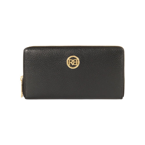 Load image into Gallery viewer, RB1081GA | Portafogli Donna con chiusura lampo Made in Italy in Vera Pelle grana Dollaro. Colore Nero. Dimensioni: cm 20 x 10 x 2,5-0

